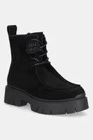 Semišové boty HUGO Kris dámské, černá barva, na platformě, 50552733