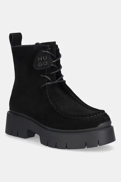 Semišové boty HUGO Kris dámské, černá barva, na platformě, 50552733