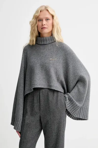 Svetr s příměsí vlny Twinset šedá barva, s golfem, 252TT3422