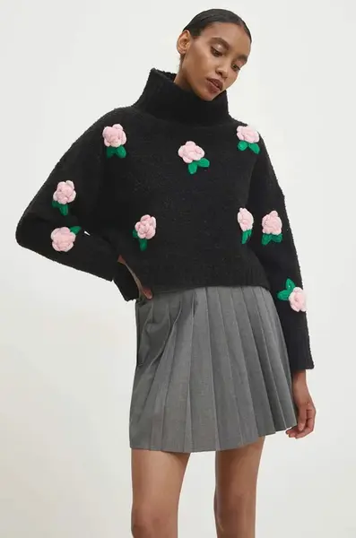 Svetr s příměsí vlny Answear.LAB černá barva, s pologolfem