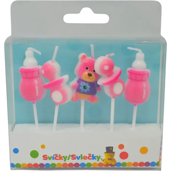 Narozeninová svíčka Baby Girls a držákem 5ks