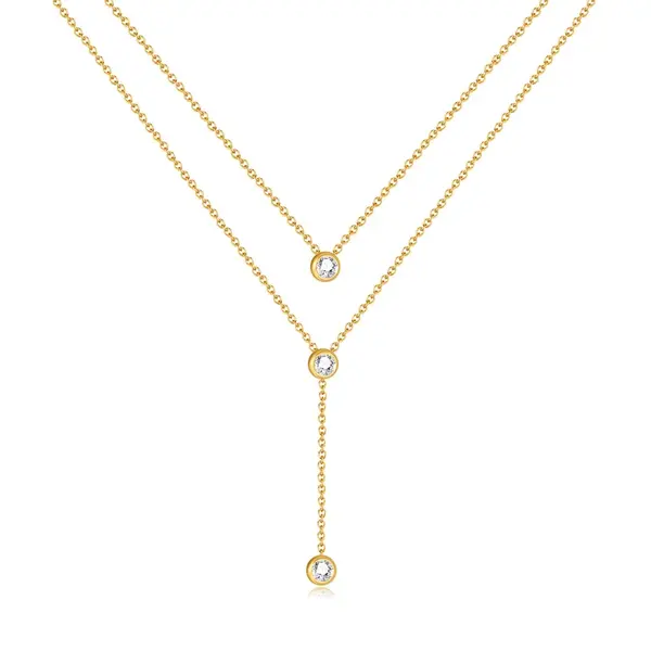 Troli Půvabný dvojitý pozlacený náhrdelník se zirkony
