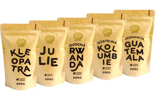 Káva Zlaté Zrnko - Poznej 5 káv na pestré espresso 1000g (Kleopatra, Julie, Rwanda, Kolumbie, Guatemala)