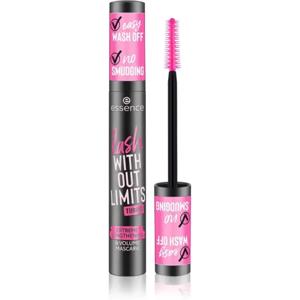 essence lash WITHOUT LIMITS TUBING objemová a prodlužující řasenka odstín 04 Black Tubing 13 ml