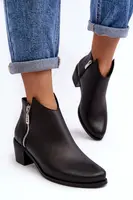 PA2 Kožené dámské kotníčkové boty na sloupku s nízkým svrškem a zipy černé Annaja