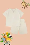 Trendyol Stone Boy 100% Cotton Pocket T-Shirt Shorts Set Cotton Knitted Bottom-Top Set