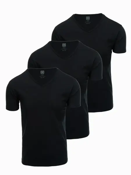 Ombre BASIC men's cotton V-neck t-shirt set - 3x black