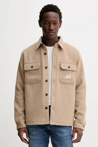 Bunda s příměsí vlny Guess Jeans béžová barva, M5BH68 WI542