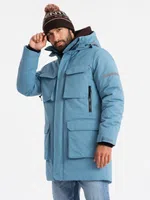 Ombre Insulated long men's jacket with reflective elements - blue