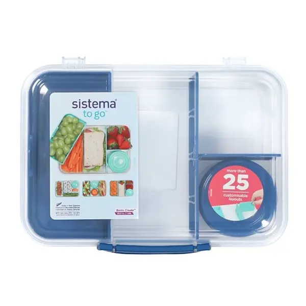 SISTEMA To go tříkomorová krabička s nádobou a miskou modrá 1,48 l