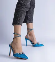 Gemre Blue Glitter Heels with Bow and Rhinestones Merkuri