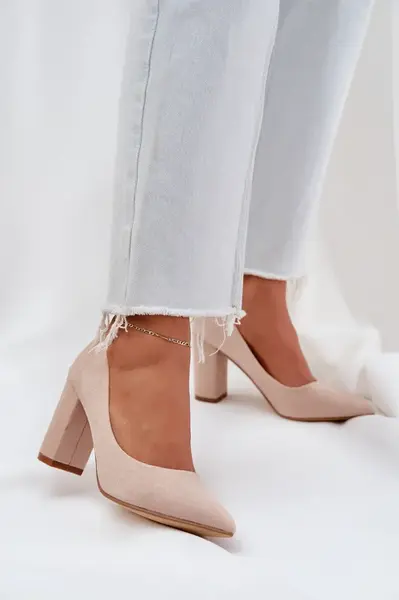 PS1 Dámské lodičky na podpatku eko semišové béžové Florena