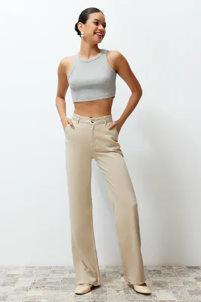 Trendyol Beige More Sustainable 100% Tencel™ Low Waist Wide Leg Jeans