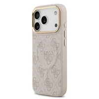 Zadní kryt Guess PU Leather 4G Gold Frame MagSafe Apple pro iPhone 17 Pro, růžová