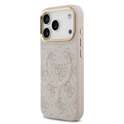 Zadní kryt Guess PU Leather 4G Gold Frame MagSafe Apple pro iPhone 17 Pro, růžová
