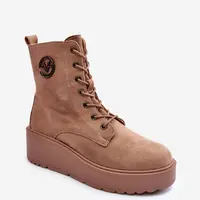 VINCEZA Suede Boots Workers na masívnom platforme béžové laviky kliny