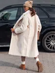 Płaszcz damski zimowy LUXERII długi futerkowy beżowy Dstreet