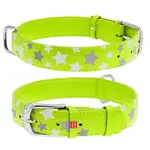 Plochý kožený obojok s hviezdičkami zelený svietiaci, Obvod krku: 21-29 cm, širka: 12 mm