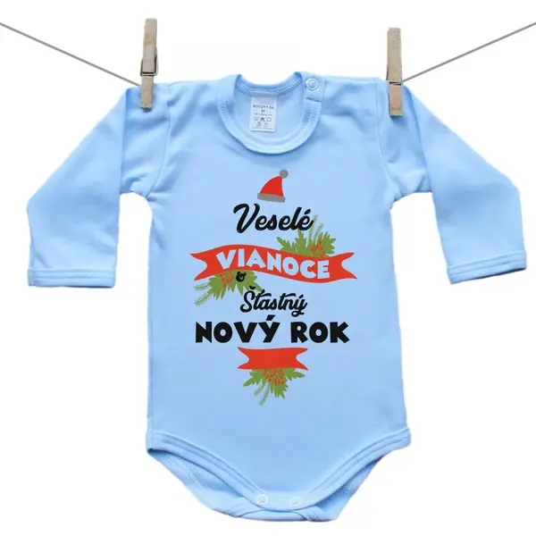 Boodyy Modré body s dlhým rukávom Veselé Vianoce a šťastný nový rok 98 (2-3 roky)