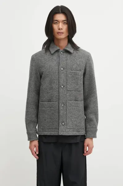 Vlněná bunda A.P.C. veste emile logo šedá barva, přechodná, WVBEH.H32029