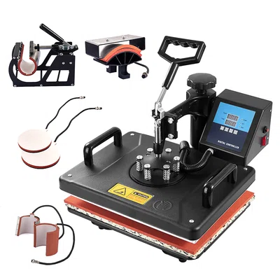 SHUOHAO 7 In 1 Heat Press Machine 11.4*15in for Cap/Bag/Mouse Pad/Phone Case/Tape/Stickers/Mug/Plate/Puzzle/T-shirts