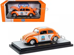 1952 Volkswagen Beetle Deluxe Model "EMPI Power Rules" Orange and White with Graphics Limited Edition to 6650 pieces Worldwide 1/24 Diecast Model Car