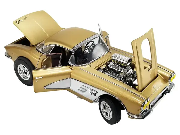 1961 Chevrolet Corvette Gasser "Rat Finks The Fugitive Vette" Gold Metallic Limited Edition to 414 pieces Worldwide 1/18 Diecast Model Car by ACME