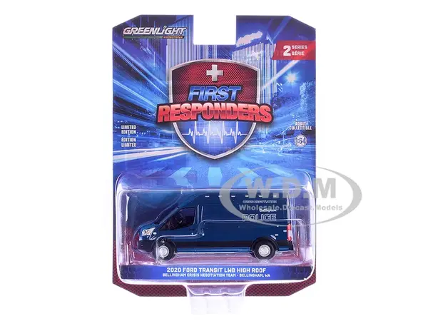 2020 Ford Transit LWB High Roof Van "Bellingham Police Crisis Negotiation Team Bellingham Washington" Dark Blue "First Responders" Series 2 1/64 Diec