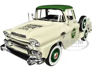 1958 GMC Stepside Pickup Truck Light Beige with Green Top "Quaker State" Limited Edition to 6650 pieces Worldwide 1/24 Diecast Model Car by M2 Machin