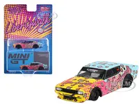 Nissan Skyline Kenmeri "Liberty Walk" RHD (Right Hand Drive) "KUMA" Light Blue and Yellow with Graphics Limited Edition 1/64 Diecast Model Car by Min