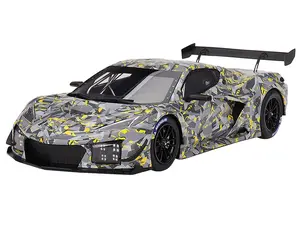 Chevrolet Corvette Z06 GT3.R Gray and Yellow Graphics "Sebring Test Car" (2022) 1/18 Model Car by Top Speed