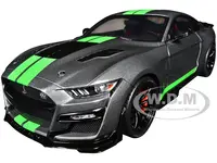 2020 Ford Shelby Mustang GT500 Carbonized Gray Metallic with Neon Green Stripes 1/18 Diecast Model Car by Solido