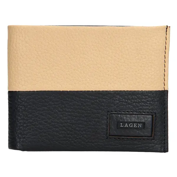 Pánská kožená slim peněženka Lagen Danny - černo-béžová