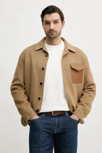 Vlněná bunda MACKAGE zelená barva, přechodná, oversize, EMMANUEL