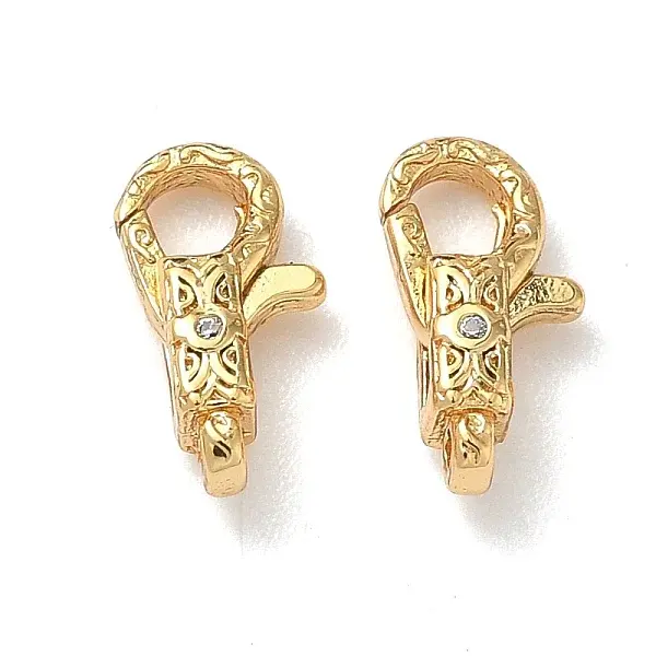 Textured Brass Micro Pave Cubic Zirconia Lobster Claw Clasps