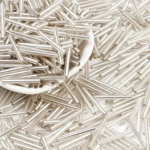 Silver Lined Transparent Glass Bugle Beads