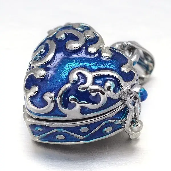 Enamel Heart Rack Plating Platinum Brass Prayer Box Pendants