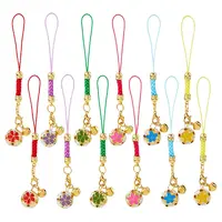 12Pcs 6 Colors Iron Enamel Flower & Bell Pendant Mobile Straps