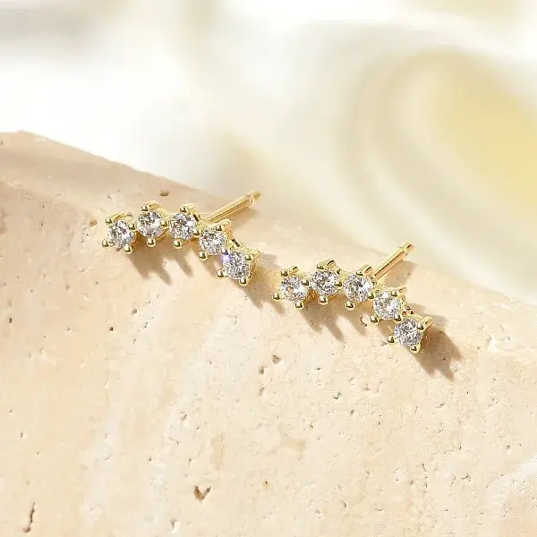 Brass Micro Pave Clear Cubic Zirconia Stud Earrings