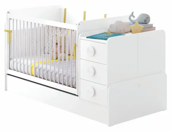 Rastúca postieľka 70x115-70x160 cm s prebaľovacím pultom chloe - biela