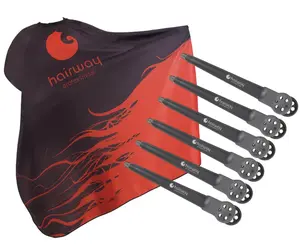 Kadeřnická pláštěnka na stříhání Hairway - černo-červená + karbonové klipsy do vlasů Hairway - 10 cm, černé - 6 ks zdarma + dárek zdarma