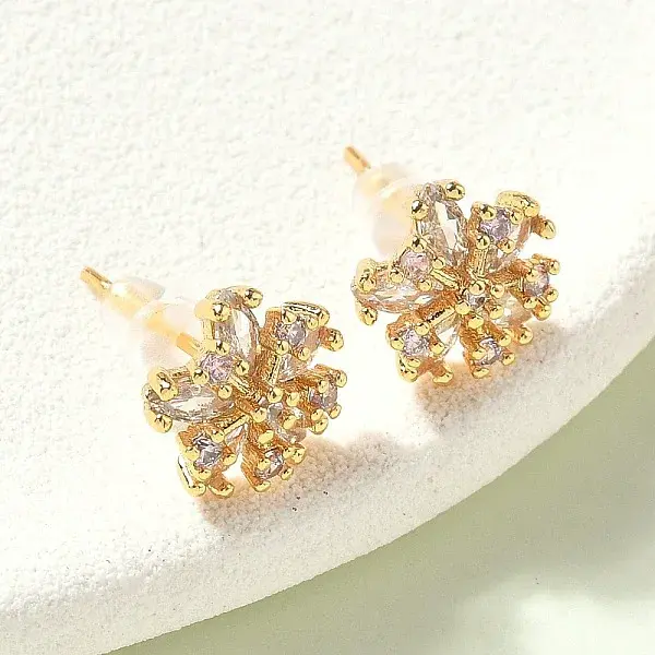 Snowflake Brass Micro Pave Cubic Zirconia Stud Earrings