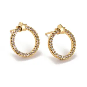 Ring & Star Brass Micro Pave Clear Cubic Zirconia Ear Studs