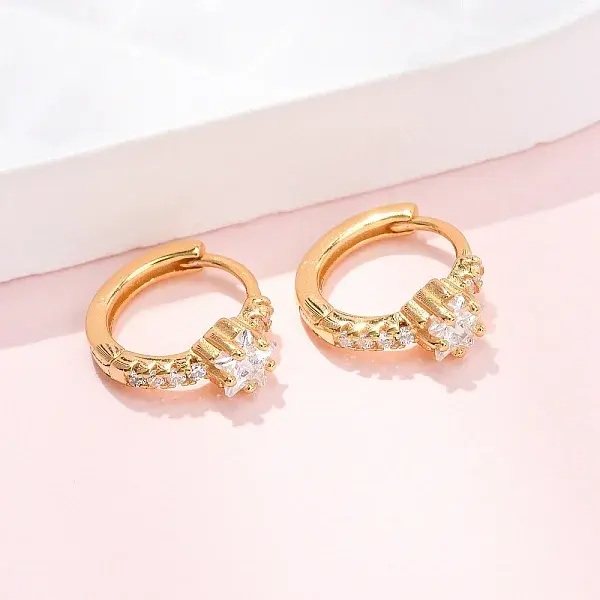 Star 925 Sterling Silver Micro Pave Clear Cubic Zirconia Hoop Earrings