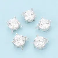 925 Sterling Silver Pave Clear Cubic Zirconia Flat Round Charms