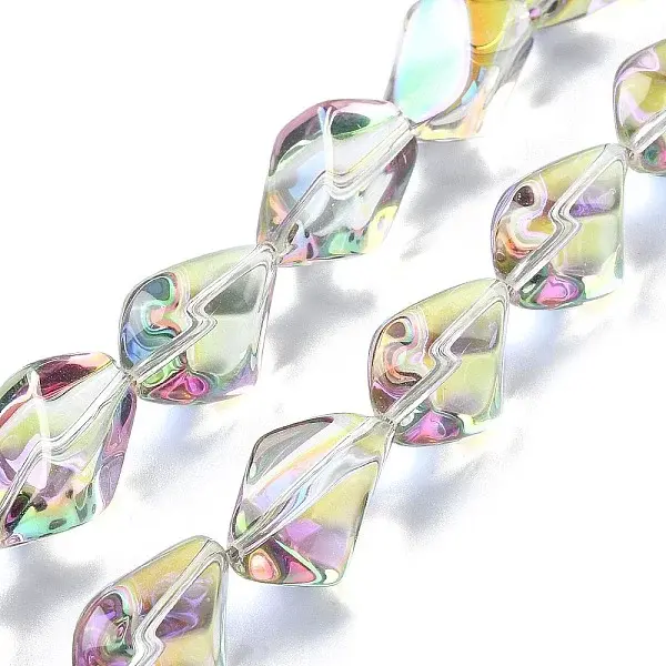 Half Rainbow Plated Electroplate Transparent Glass Beads Strands