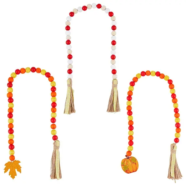 Natural Wood Beaded Pendant Decorations with Tassel Hemp Rope