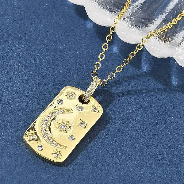 Brass Micro Pave Clear Cubic Zirconia Pendant Necklaces for Women