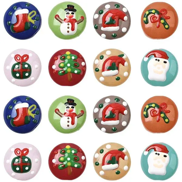 16Pcs 8 Colors Christmas Handmade Lampwork Enamel Beads
