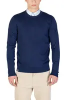 Pánský modrý svetr s kulatým výstřihem